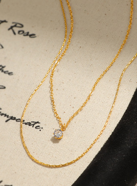 叠戴新款闪钻六爪双层项链