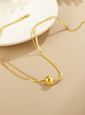 欧美金属轻奢圆珠双层项链女网红锁骨链百搭不掉色配饰毛衣链女