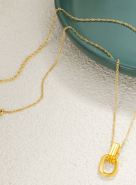 轻奢复古几何双环吊坠项链