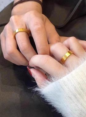 古法传承钛钢镀18K金戒指男女经典素圈情侣指环个性食指首饰品