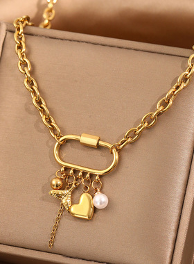 欧美ins风珍珠不锈钢锁骨链