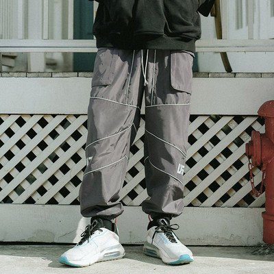 Us17易建联原创潮牌aw 反光线条切割剪裁运动束脚裤 虎窝淘