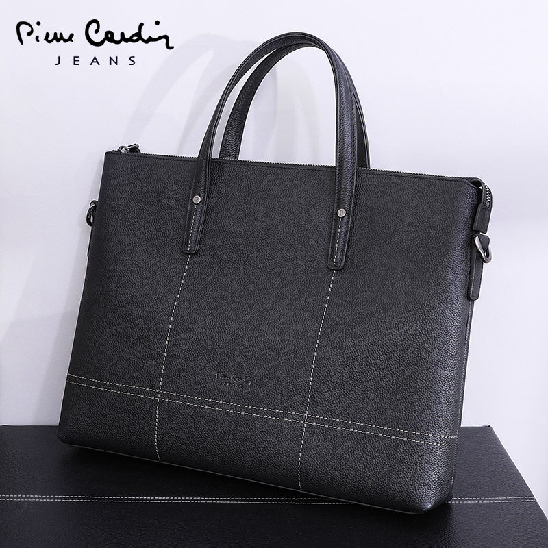 皮尔卡丹手提包男士休闲真皮公文包 皮尔卡丹洪川男士包袋