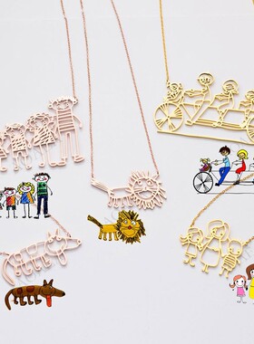 diy纯银定制做宝宝涂鸦手绘儿童画图案女夏项链刻字闺蜜纪念礼物