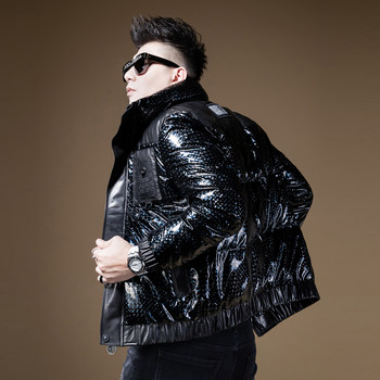 ZOUK Laser Shiny Trendy Brand Leather Down Jacket Men's 2021 New Jacket ຄຸນນະພາບສູງຜູ້ຊາຍເຄື່ອງນຸ່ງລະດູຫນາວອ່ອນໆແບບຫລູຫລາແບບສັ້ນ