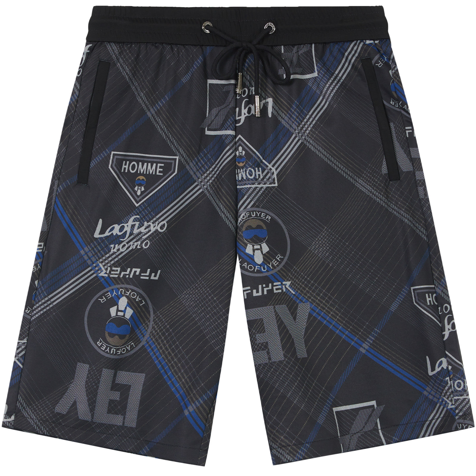 ZOUK欧货冰丝5分短裤男款夏季沙滩裤条纹印花复古男士轻奢休闲裤,淘宝优惠券,粉丝福利购,淘宝优惠卷