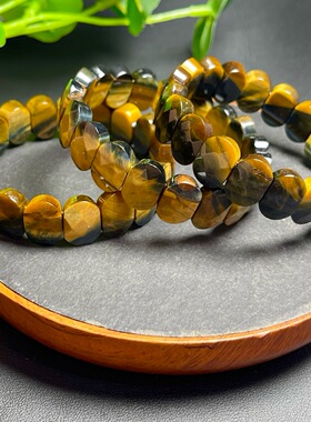 天然梦幻黄虎眼石刻面手排木变石切面手串女款饰品礼物