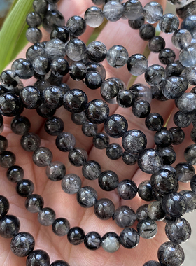 天然巴西黑发晶手链杂顺发黑水晶发丝钛晶男女本命年手串带棉絮