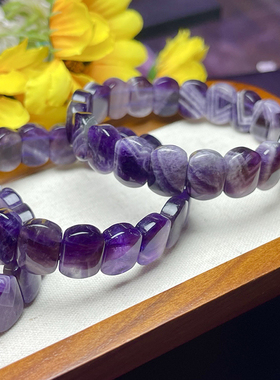 天然梦幻紫手排女单圈薰衣草色紫晶手串转运珠民族风时尚饰品