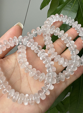 天然白水晶盘珠手链女单圈棉絮