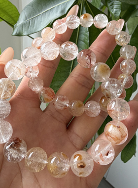 天然黄兔毛手链聚宝盆黄发晶水晶手串单圈女好运礼物饰品