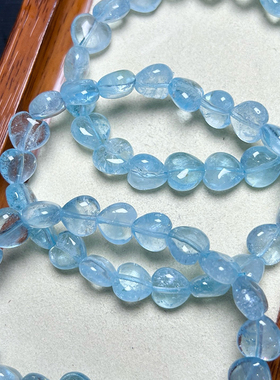 天然蓝托帕石爱心手链 女款单圈心形蓝水晶手串饰品礼物带黑黄