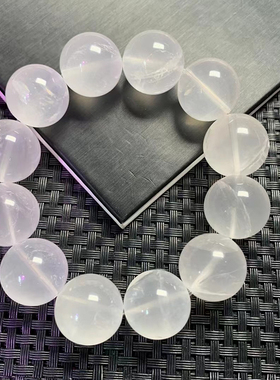 天然奶白水晶手链单圈男女款大颗粒白雾水晶手串饰品礼物带棉裂