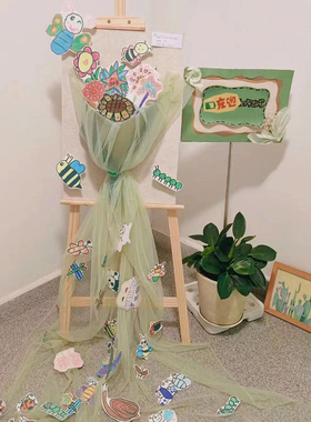 新中式环创清新背景布料幼儿园春夏国风区角隔断装饰材料书法纱幔