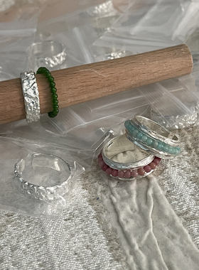 中间串珠款原创999足银戒指天然石头天河石紫水晶红纹石