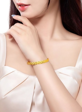 满天星金色手镯女实心镯子2026款吉祥如意送妈妈手环礼推拉可调节