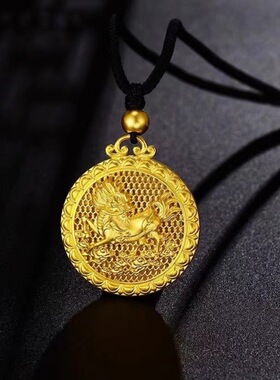 祥瑞典雅麒麟金色吊坠项链精致麒麟造型线条流畅身姿矫健传承