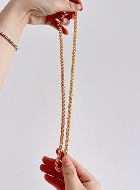 金黄色项链男金链色链子圆珠马鞭坦克链霸气老板好看潮