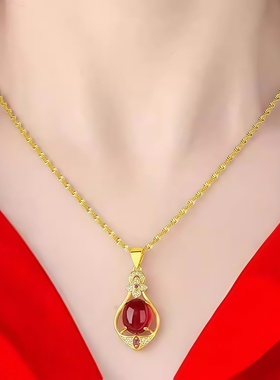 四叶草新款水滴形项链颈链新年金色闺蜜时尚美观女款红色吊坠饰品
