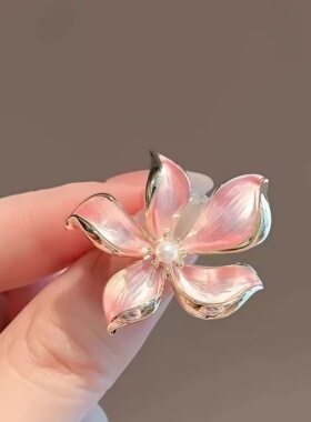爱莲说粉色莲花胸针女款高档滴油花卉中国风胸花西装旗袍别针配饰