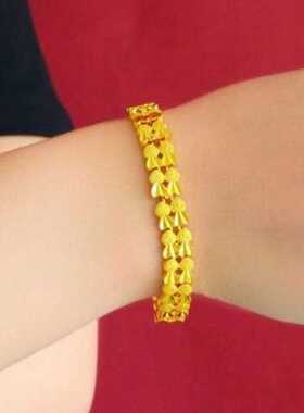 双排爱心金色手链心形手链心心相依双爱心时尚百搭简约手链送爱人