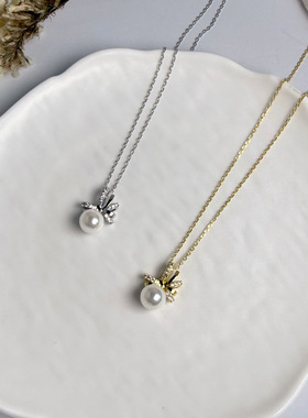 Loren NicoleM家同款闪耀蝴蝶天然澳母贝珍珠吊坠S925银项链女颈