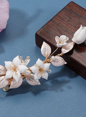 森系百合花尖嘴夹手工制作新娘发饰古风秀禾头饰合金水晶发夹