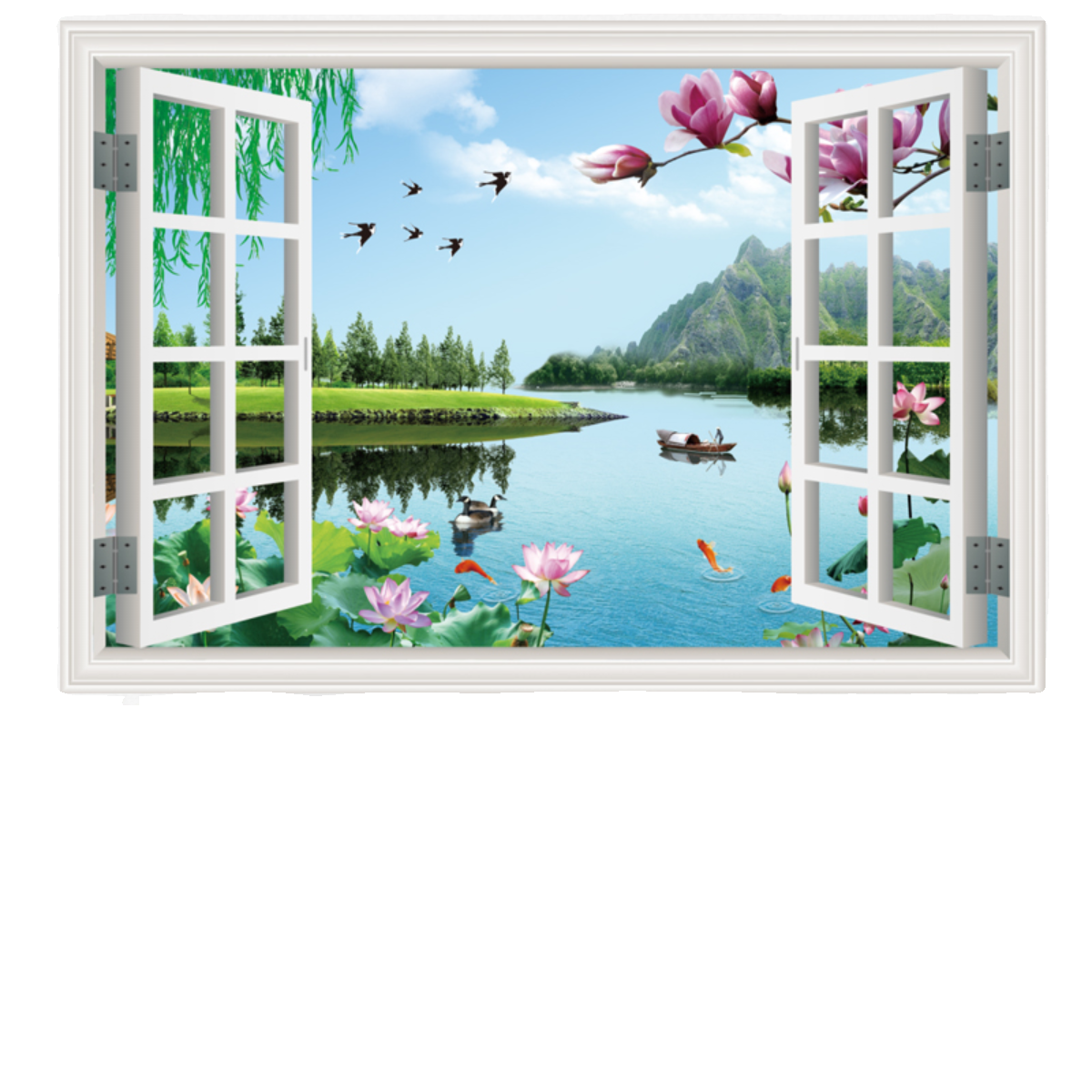 自粘墙纸仿真窗户风景装饰画防水背景墙壁画床头卧室贴纸3d立体画