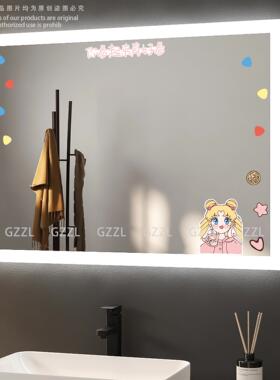 可爱动漫图案玻璃贴画卫生间遮挡装饰贴纸美少女战士浴室镜子贴纸