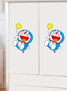哆啦A梦贴纸门贴自粘男孩卧室墙贴纸木房门装饰贴纸无痕遮丑补洞