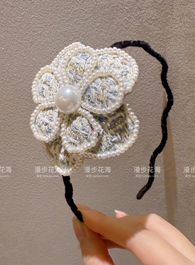 饰品韩国法式花朵小香风粉色侧边小蝴蝶结发箍女2026新款高级感