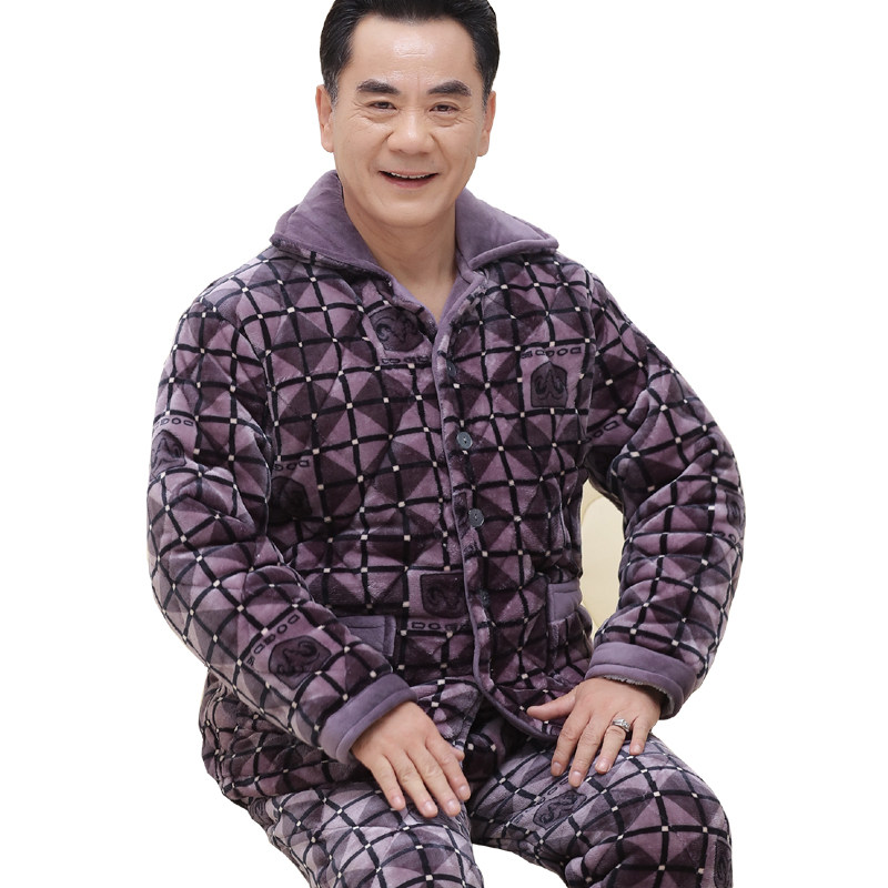 冬季男士三层加棉中老年人爸爸睡衣 荷韵诗睡衣/家居服套装