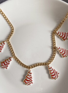 十一月款圣诞节日圣诞树流苏短款项链锁骨链