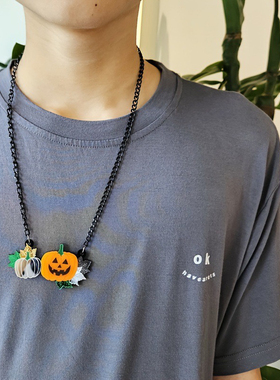 P万圣鬼节恐怖可爱南瓜灯韩版嘻哈项链挂链