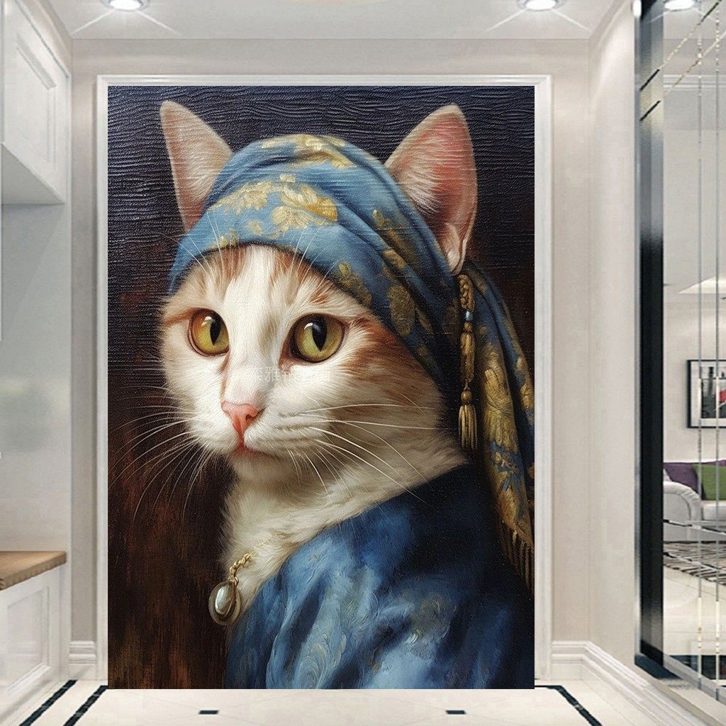 DIY方钻满钻钻石画戴珍珠项链的猫咪手工贴钻点钻十字绣带钻套件,淘宝优惠券,粉丝福利购,淘宝优惠卷