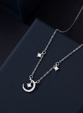 爆款纯银999项链星辰项链女ins闪耀星空流苏星月锁骨链高级感饰品