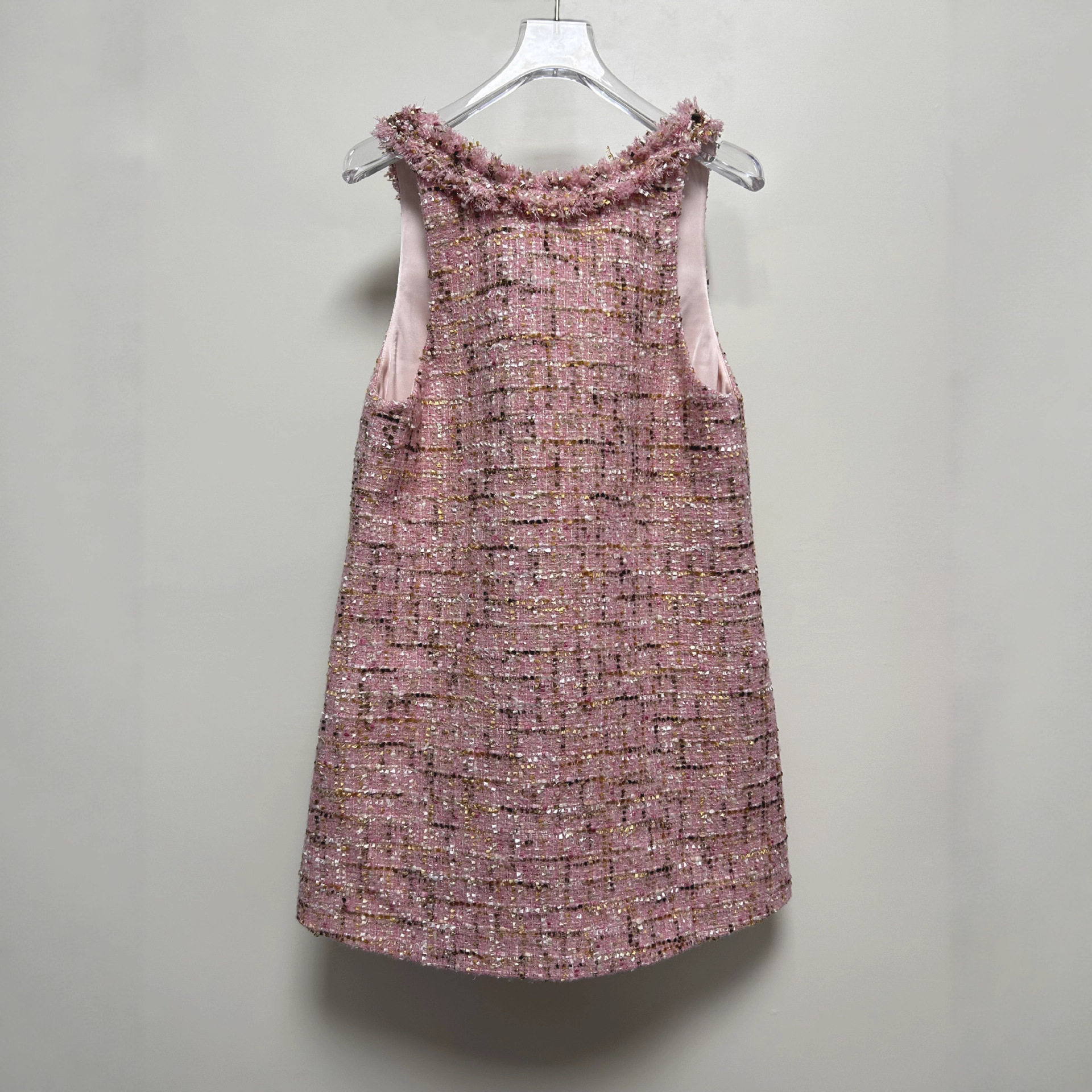 优雅千金风丨重工气质钻饰圆领粉色格纹粗花呢无袖法式连衣裙短裙,淘宝优惠券,粉丝福利购,淘宝优惠卷