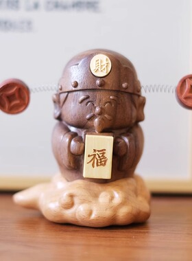 高档创意财神摆件汽车礼物木