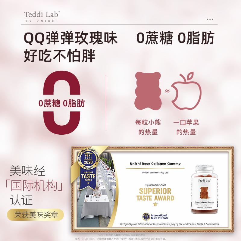 【三瓶装】Unichi玫瑰胶原小熊软糖小分子海洋胶原蛋白软糖