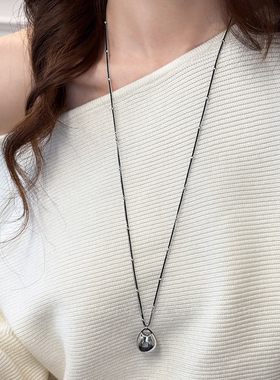 极简双层珠珠水滴吊坠毛衣链女