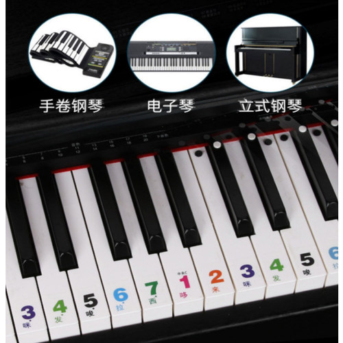 透明简谱88键钢琴贴76/61/54/49键电子琴键盘贴纸琴按键音标贴彩 - 图2