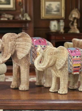 招财小象客厅仿真大象摆件树脂