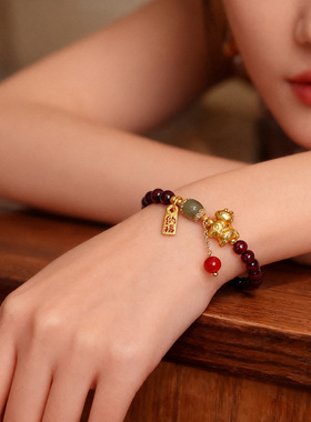 2026年马年本命年手链礼物天然石榴石串珠手链女和田玉南红手串