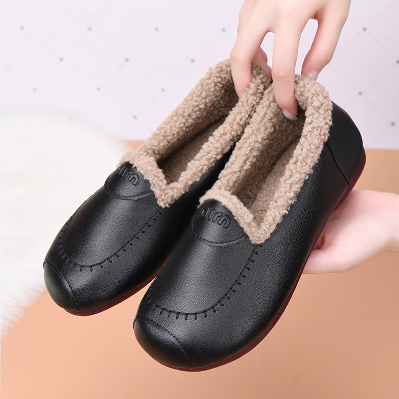 冬季老北京棉鞋女加绒保暖皮面妈妈鞋休闲棉靴平底豆豆鞋加厚防滑,淘宝优惠券,粉丝福利购,淘宝优惠卷