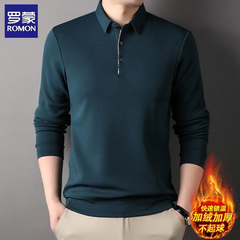 罗蒙加绒polo衫男长袖t恤冬季商务休闲加厚保暖上衣男士打底衫,淘宝优惠券,粉丝福利购,淘宝优惠卷
