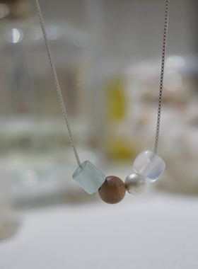 MISSWEETY 浮光檀玉｜925纯银锁骨链女奶油玉髓檀木吊坠木系项链