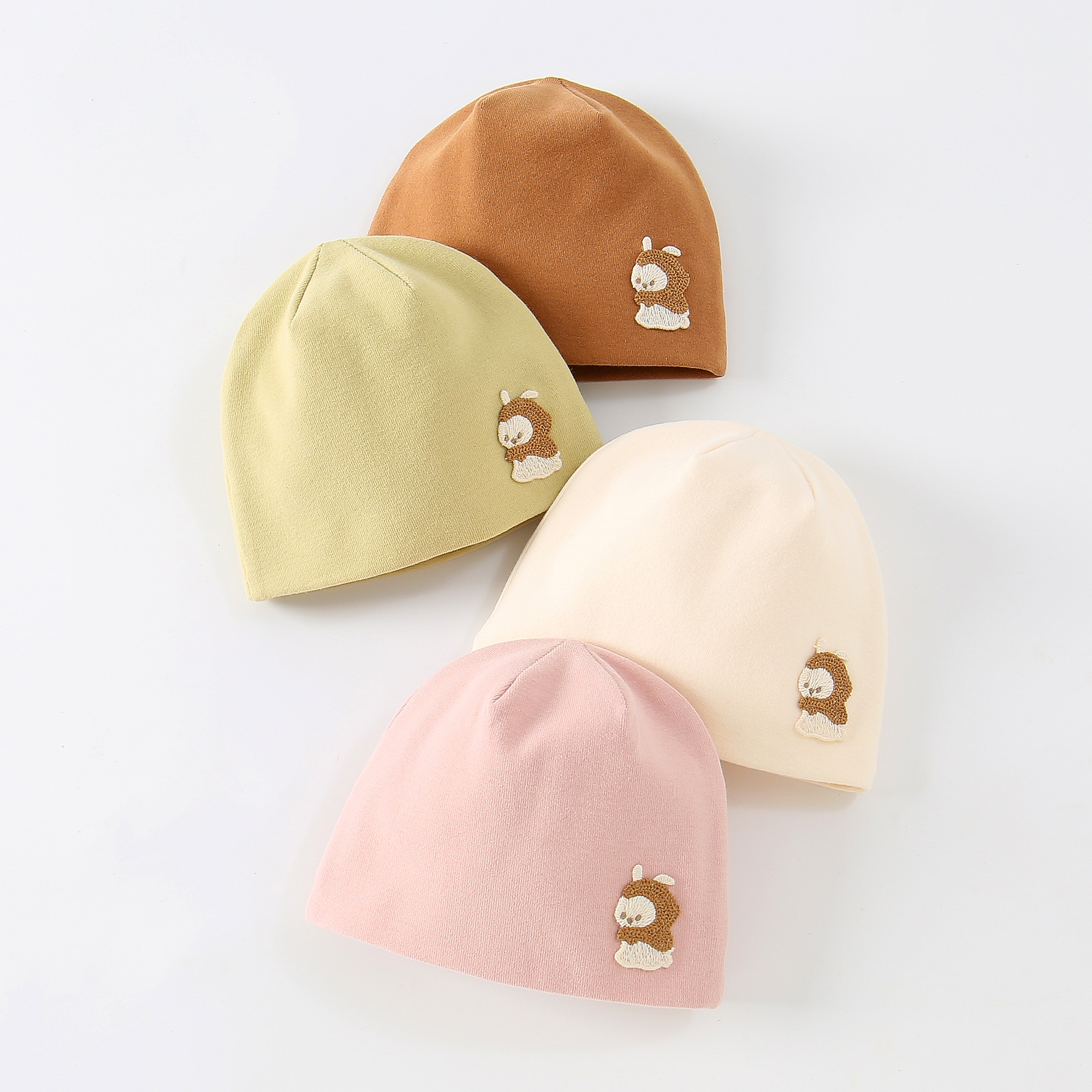 婴儿帽子春秋冬0-6月男女宝护囟门胎帽新生儿双层简约纯棉套头帽1 - 图0