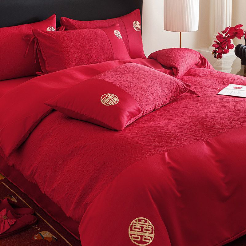 高档玫瑰婚庆四件套红色陪嫁喜被新婚房床单被套结婚床上用品婚嫁,淘宝优惠券,粉丝福利购,淘宝优惠卷
