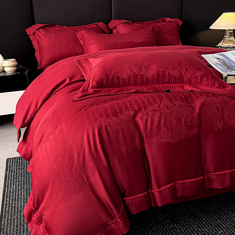 高档提花结婚四件套红色纯棉婚庆喜被套新婚陪嫁床上用品婚房床单,淘宝优惠券,粉丝福利购,淘宝优惠卷