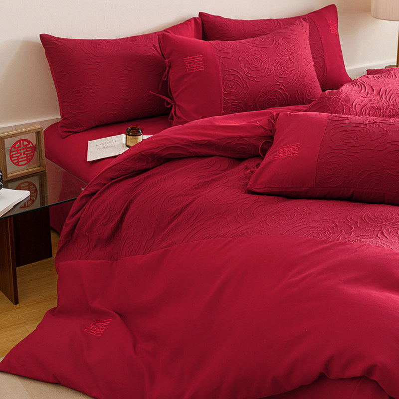 轻奢结婚四件套大红色高级感婚庆喜被套纯棉新婚陪嫁床上用品婚房,淘宝优惠券,粉丝福利购,淘宝优惠卷